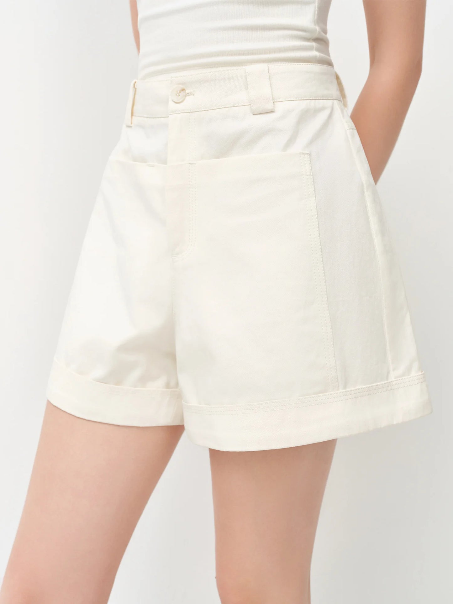 Brown Contrast Stitch Utility Shorts