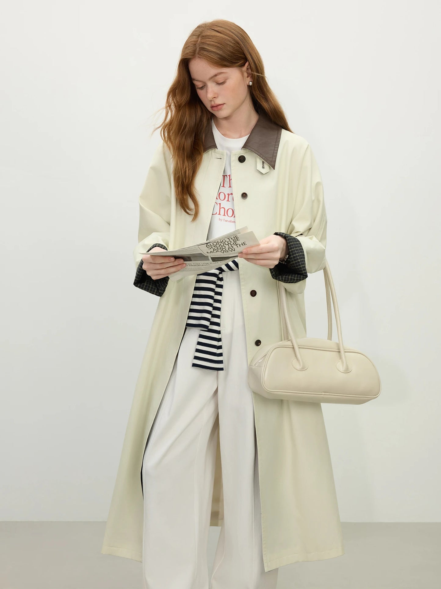 Pale Mint Contrast Cuff Long Trench