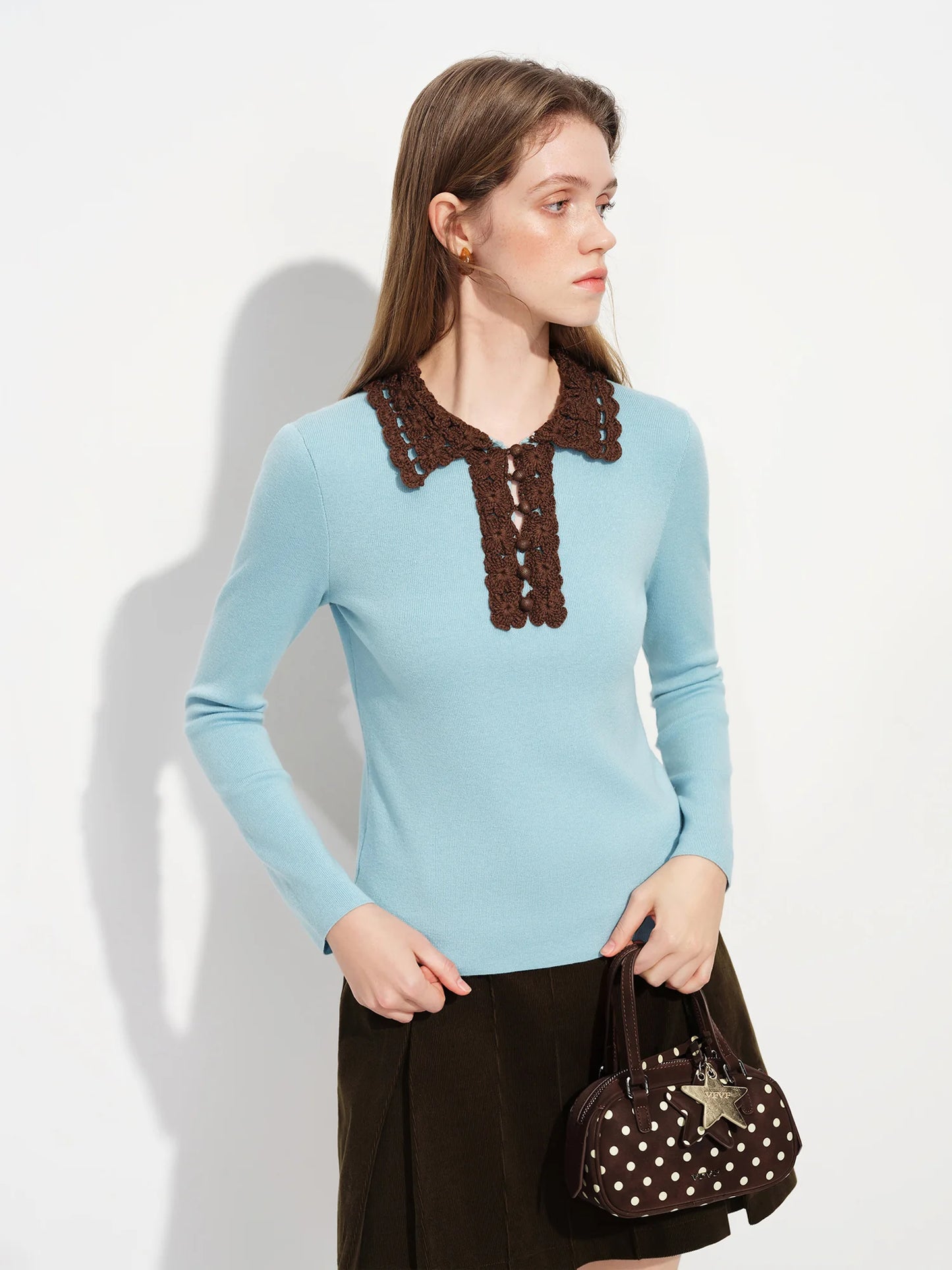 Ivory Beaded Polo Knit Sweater