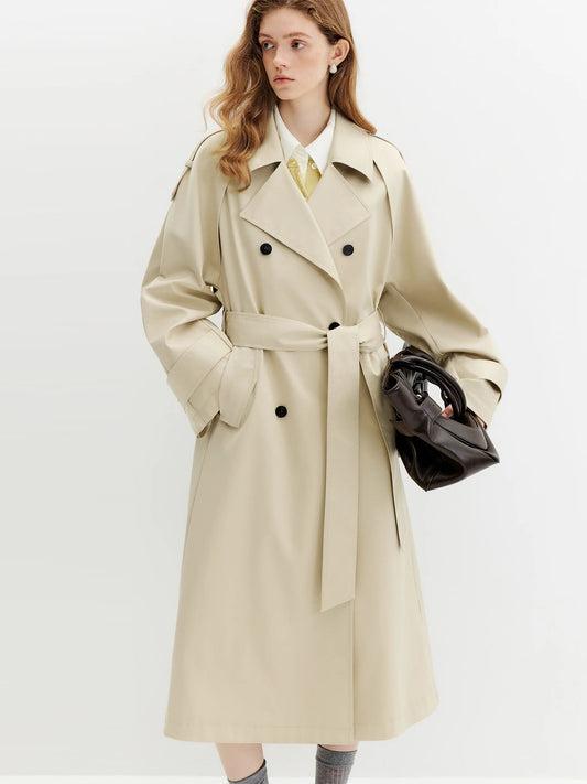 Ivory Double Breasted Belted Long Trench