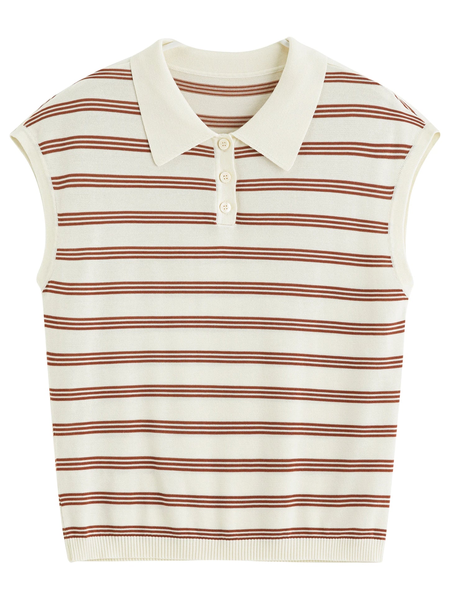 Navy Striped Sleeveless Polo Knit Top