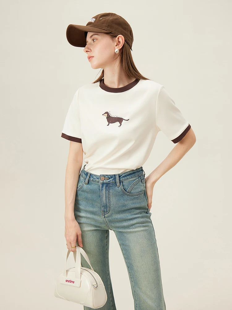 Ivory Dachshund Print Cotton Tee